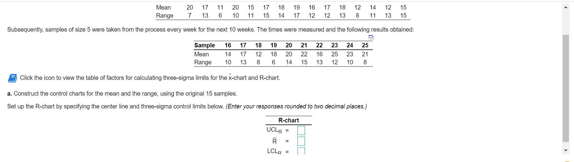18 18 Mean Range 20 7 17 11 13 6 20 10 15 11 17