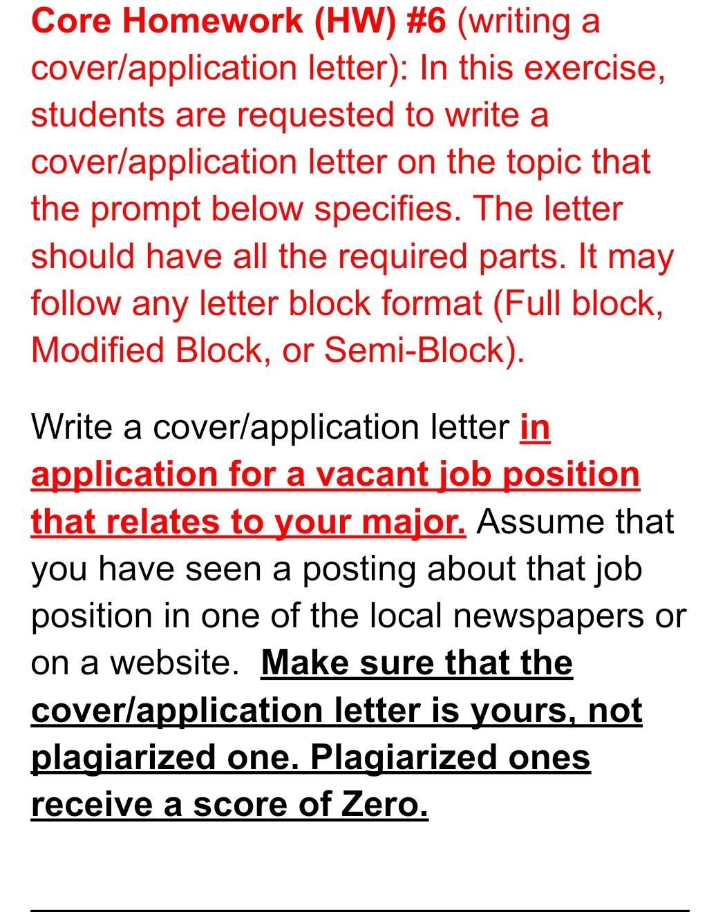 Core Homework (HW) #6 (writing a