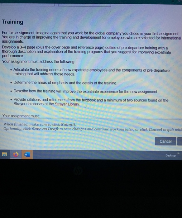 Training For this assignment, imagine again that