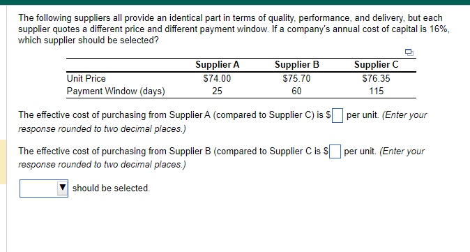 The following suppliers all provide an identical