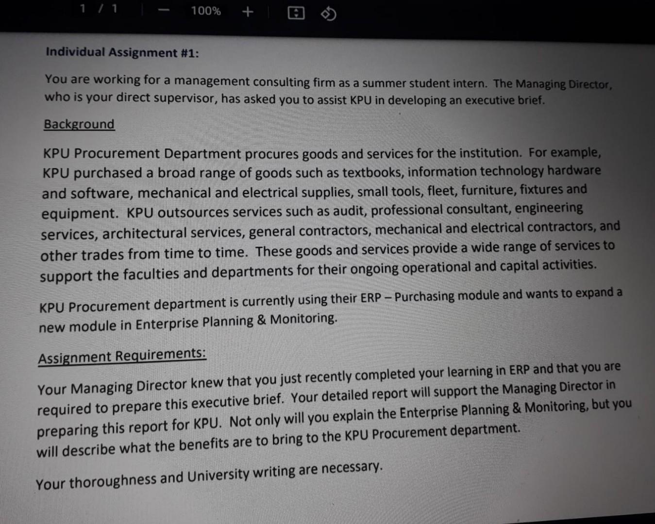 1 / 1 100% Individual Assignment #1: You are