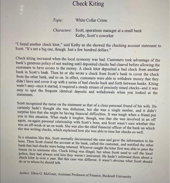 Check Kiting Topic: White Collar Crime