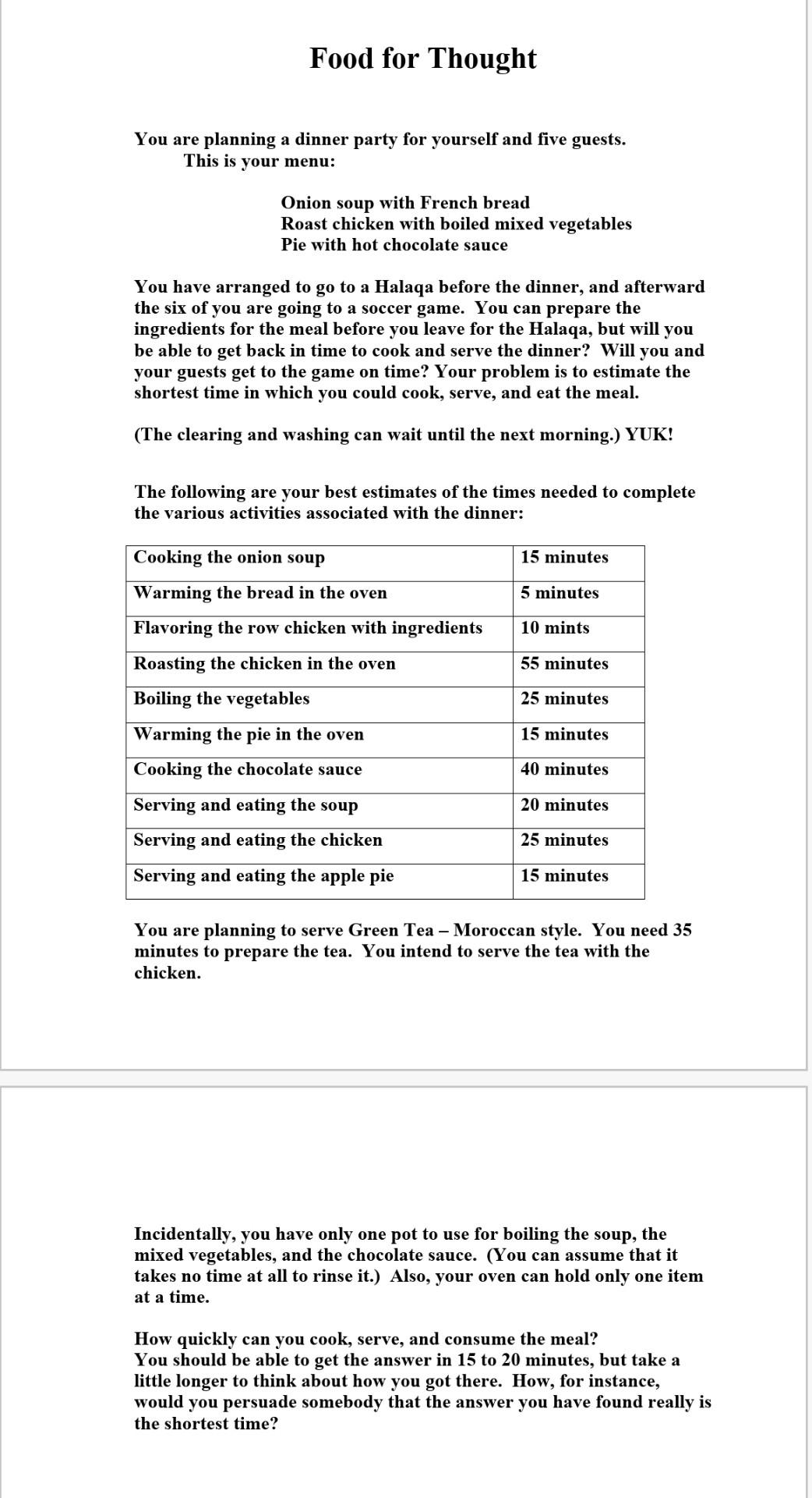 using critical path method Food for Thought You
