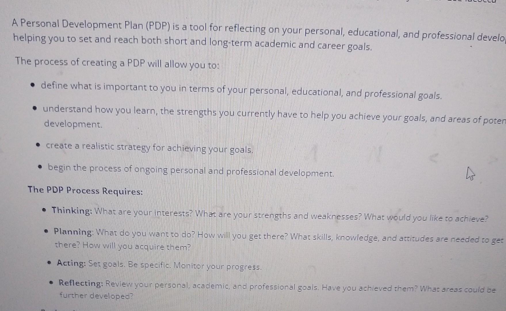 The Personal Development Plan Assignment A