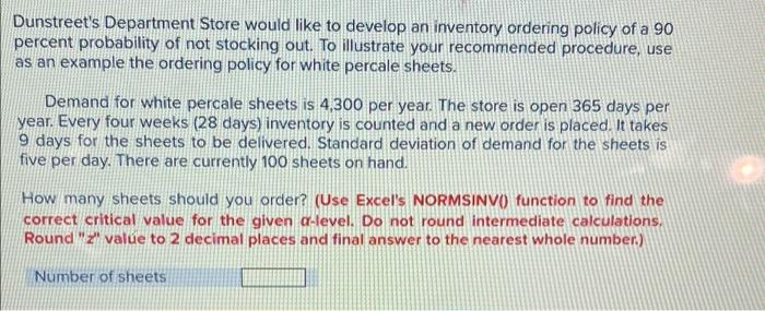 Dunstreet's Department Store would like to