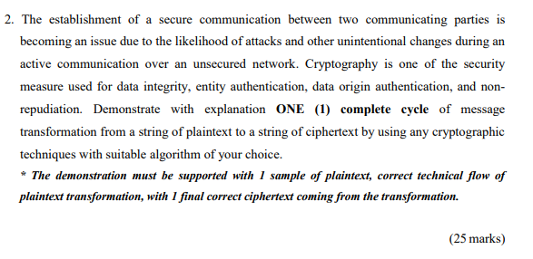 2. The establishment of a secure communication