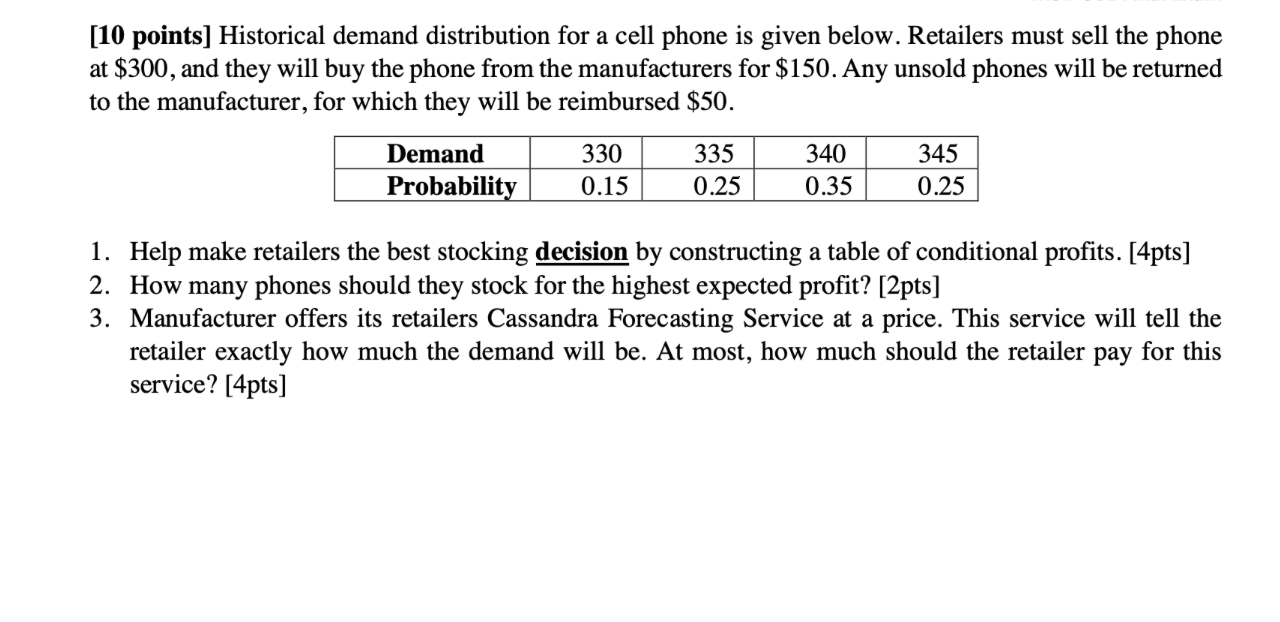 help please [10 points] Historical demand