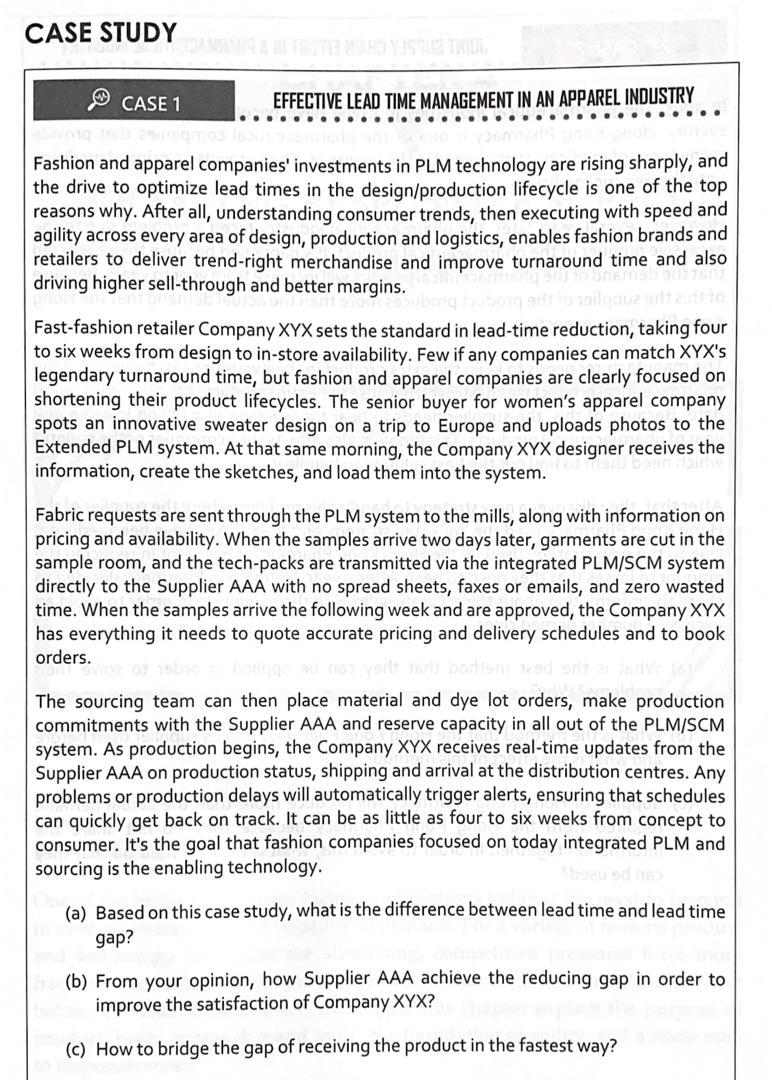 CASE STUDY TE CASE 1 EFFECTIVE LEAD TIME