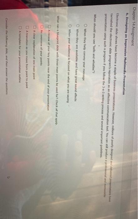 Chapter 14 Assignment 6. Designing an Impressive