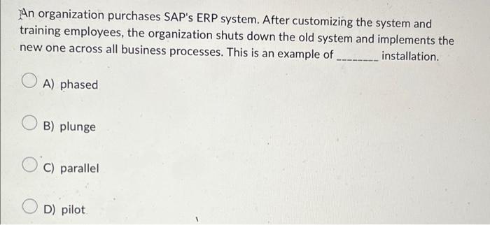 An organization purchases SAP's ERP system. After