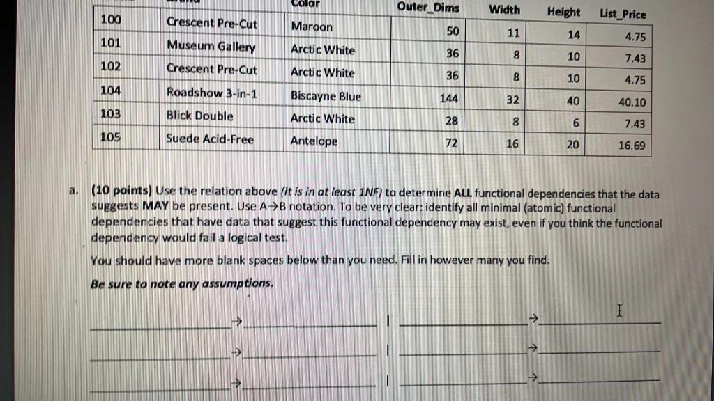 color Outer Dims Width Height 100 Crescent