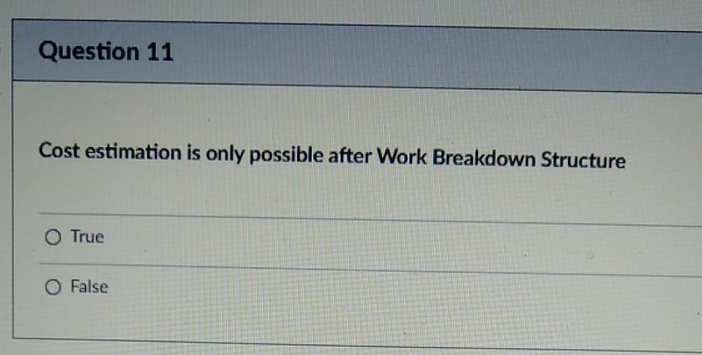 Question 9 All is true about Work Breakdown