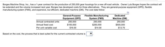 Borges Machine Shop, Inc., has a 1-year contract