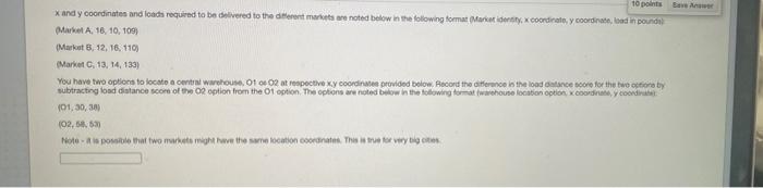 10 points Xandy coordinates and loads required to