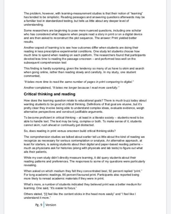 Section A. Read the article 'Do students learn as