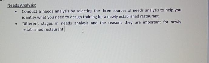 Needs Analysis: Conduct a needs analysis by