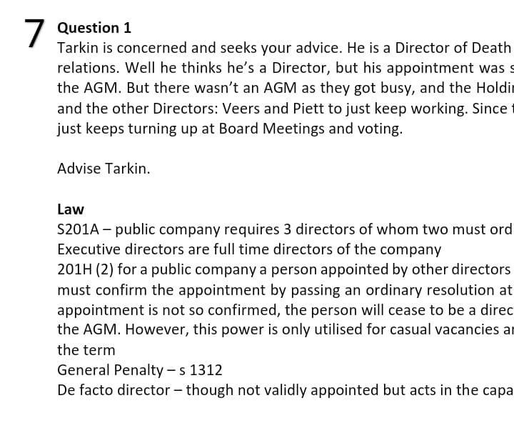 a 7 Question 1 Tarkin is concerned and seeks your