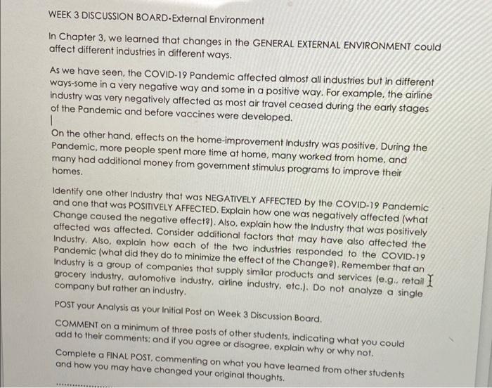 WEEK 3 DISCUSSION BOARD-External Environment In