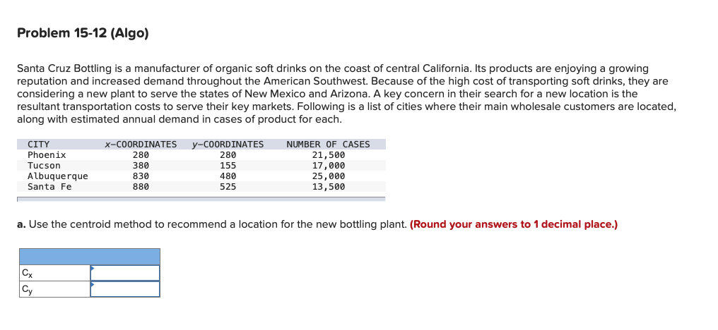 Problem 15-12 (Algo) Santa Cruz Bottling is a