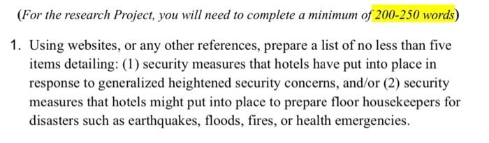 (For the research Project, you will need to