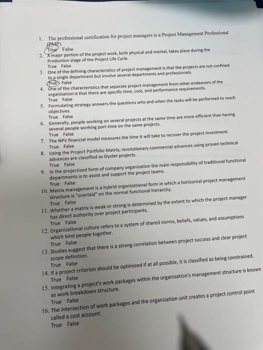 1. The professional certification for project