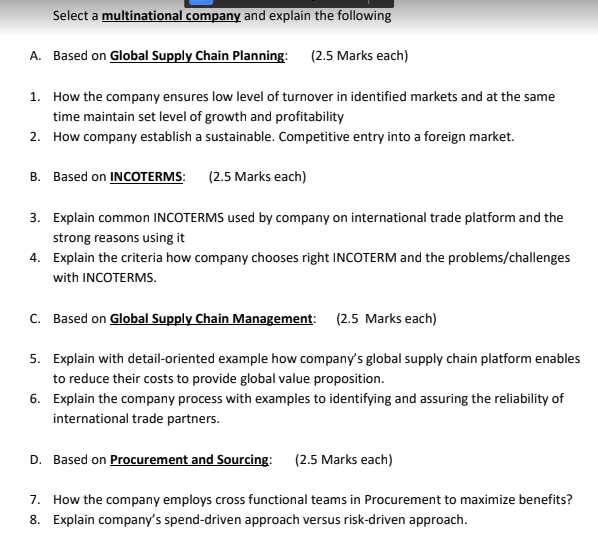 Select a multinational company and explain the