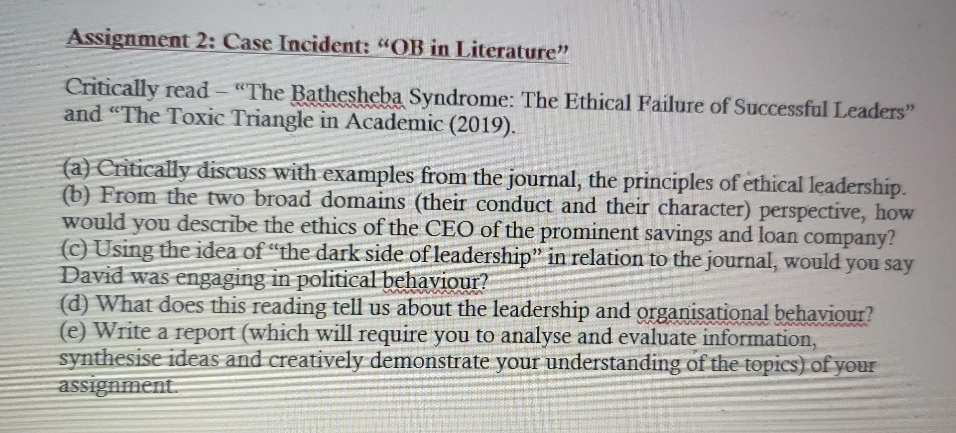 Assignment 2: Case Incident: "OB in Literature"