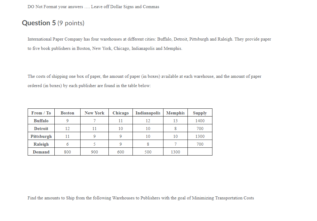 DO Not Format your answers .... Leave off Dollar