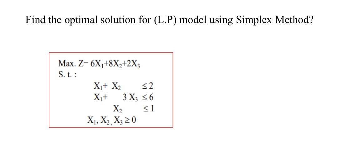 Find the optimal solution for (L.P) model using