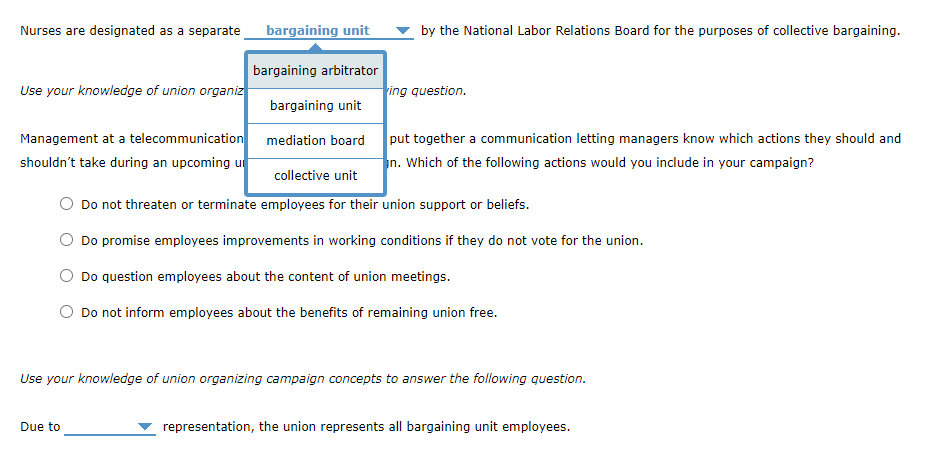 Nurses are designated as a separate bargaining