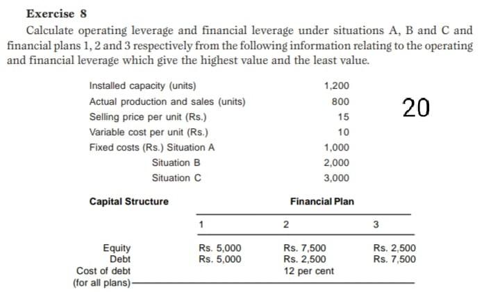 a Exercise 8 Calculate operating leverage and
