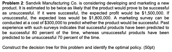 Problem 2: Sandvik Manufacturing Co. is