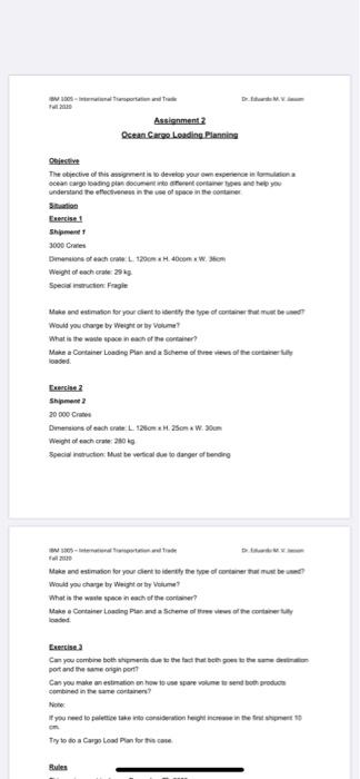 Assignment ? Ocean. Care. Loading Planning The