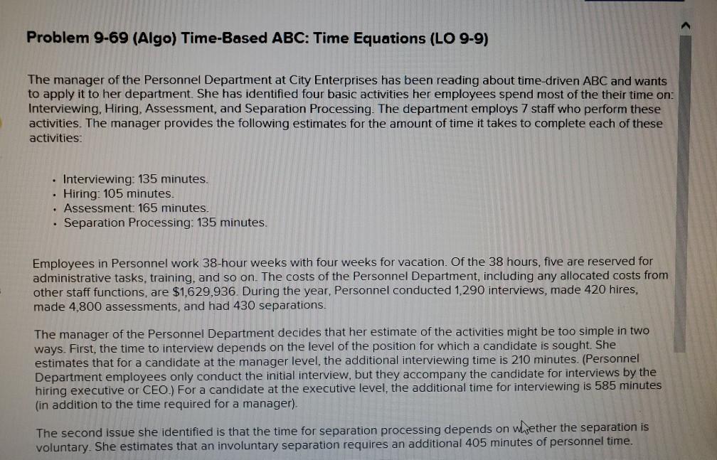 Problem 9-69 (Algo) Time-Based ABC: Time