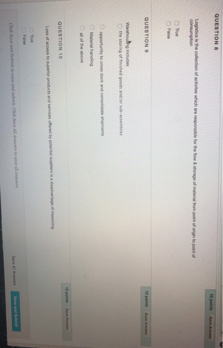 QUESTION 8 10 points Save Answer Logistics is the