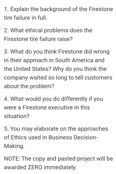 1. Explain the background of the Firestone tire