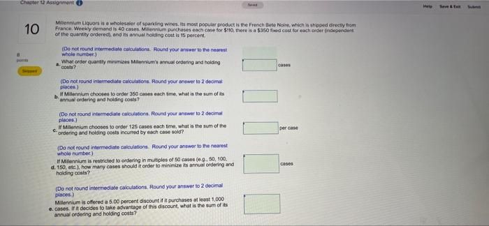 Chapter 12 Assignment Hele 10 Millennium Liquors