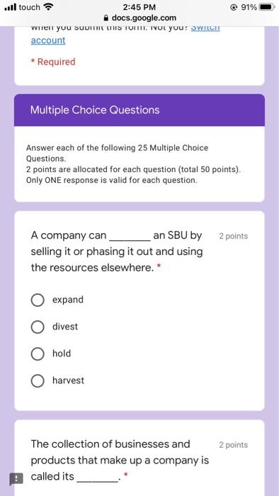 ..ll touch 91% 2:45 PM docs.google.com 2 points