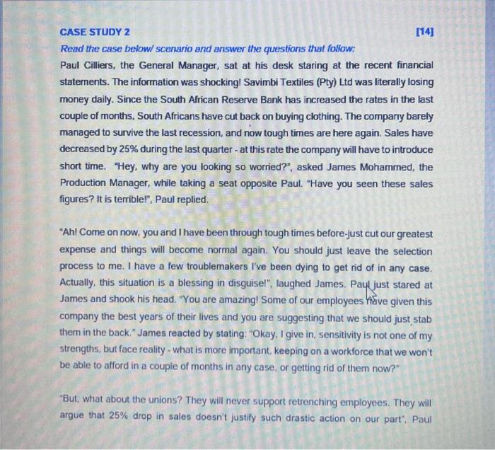 CASE STUDY 2 [14] Read the case below/ scenanio