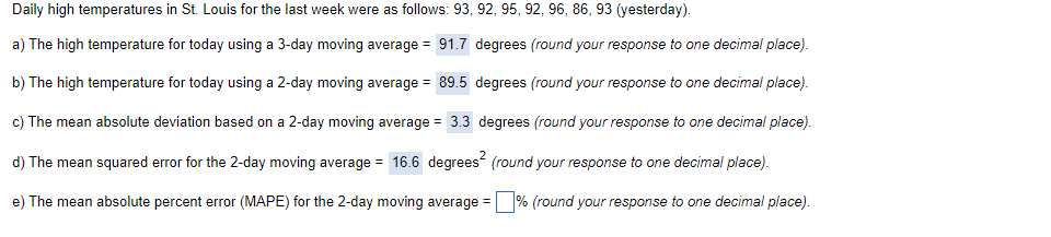 PLEASE SOLVE FOR PART E Daily high temperatures