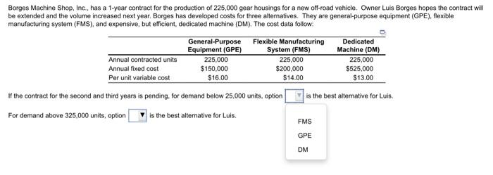 Borges Machine Shop, Inc., has a 1-year contract