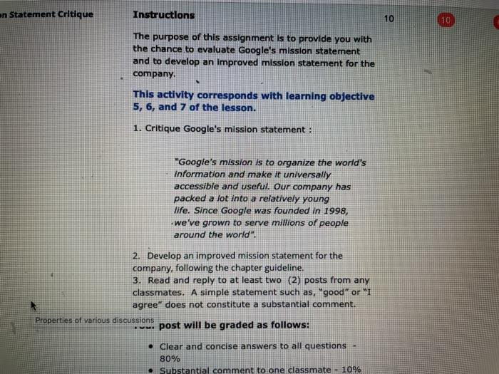 question one and 2 an Statement Critique
