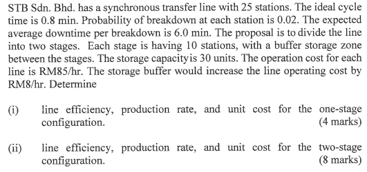 STB Sdn. Bhd. has a synchronous transfer line