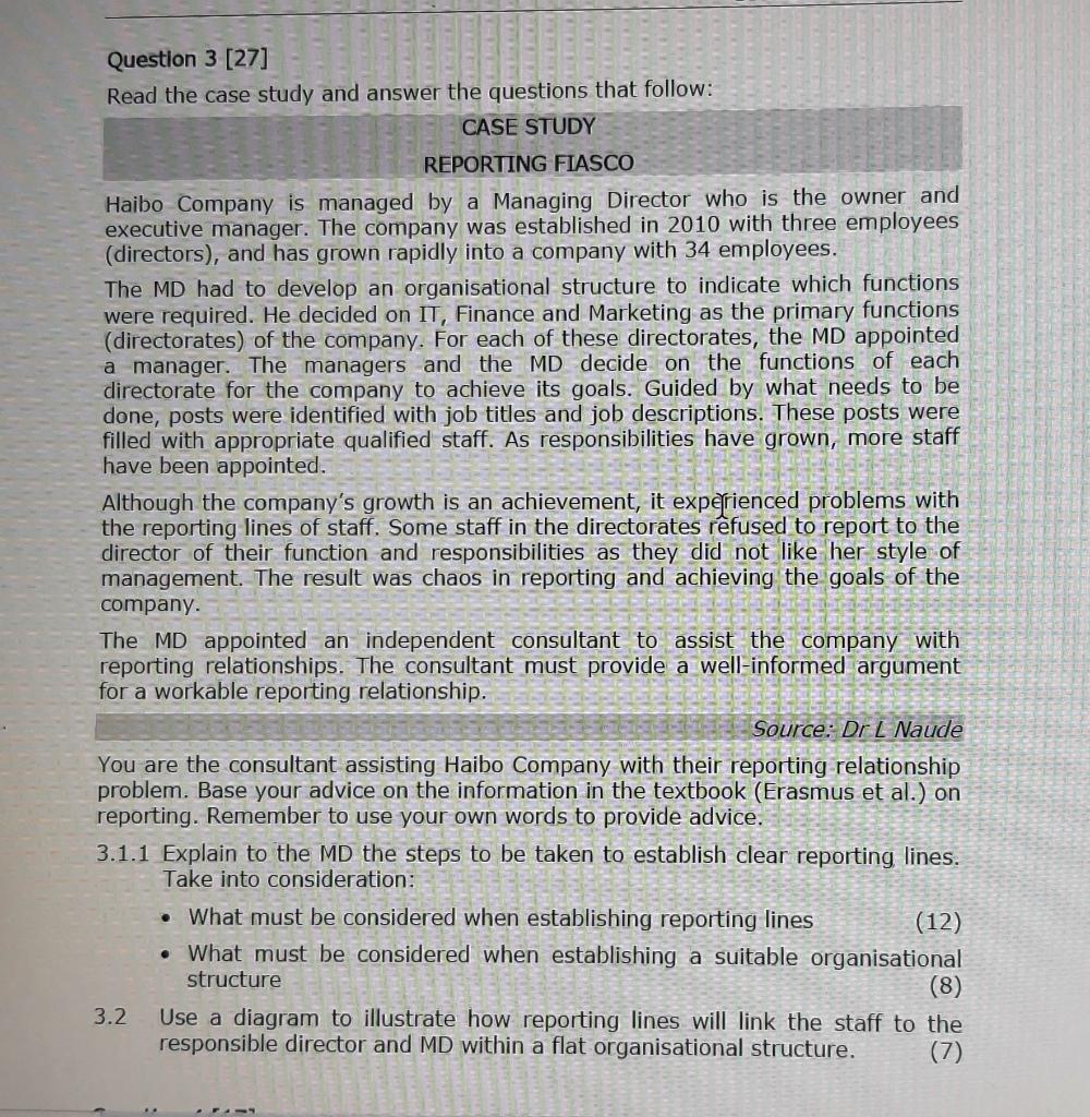 Question 3 [27] Read the case study and answer