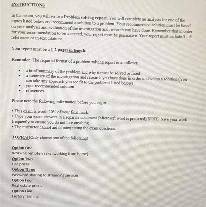 INSTRUCTIONS In this exam, you will write a