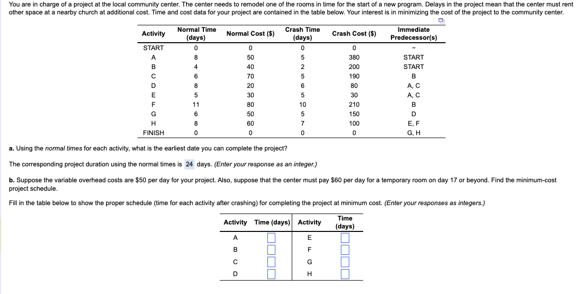 Please complete the table and Determine the total