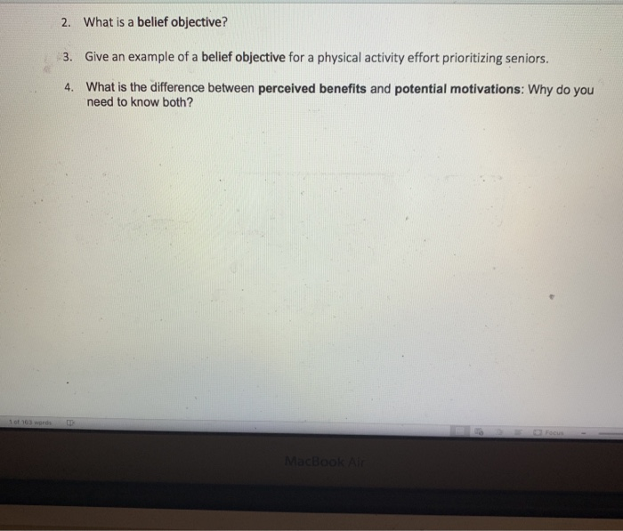 2. What is a belief objective? 3. Give an example