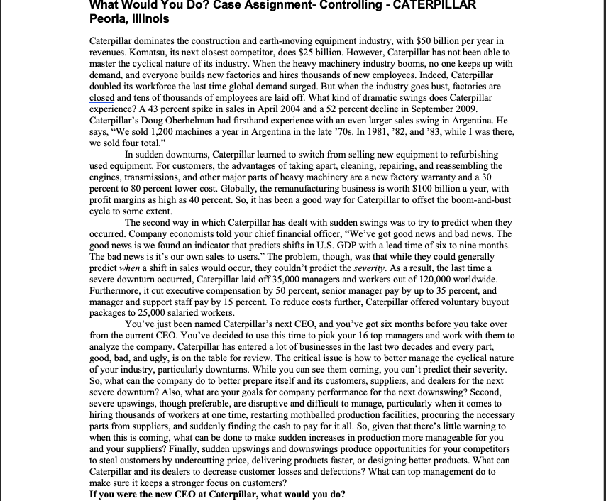 In one page, write up what you would do if you