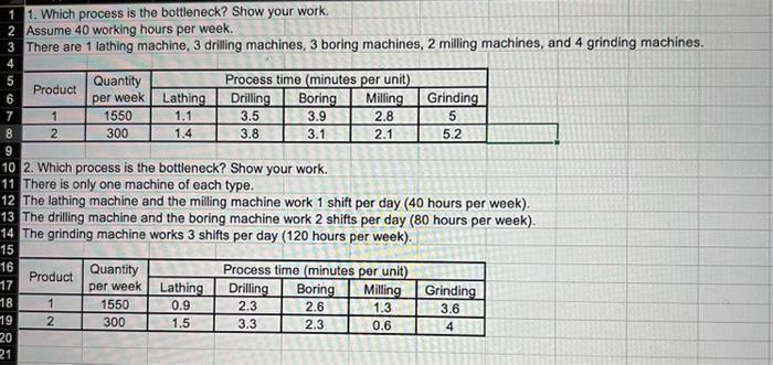 1. Which process is the bottleneck? Show your