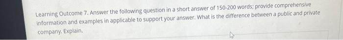 Learning Outcome 7. Answer the following question